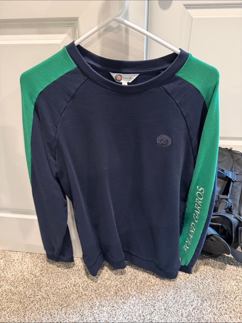 Roland Garros Men's Navy and Green Crewneck Sweater